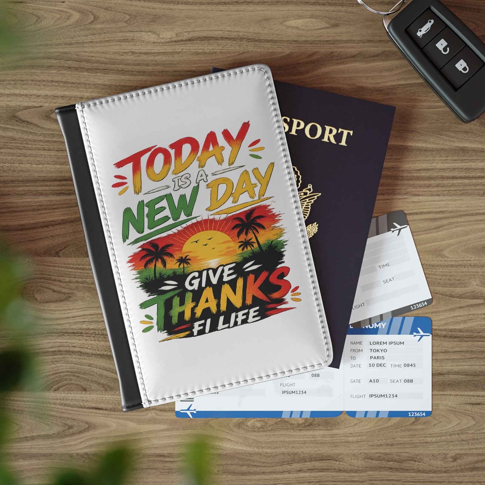 Passport Cover - "Today Is A New Day, Give Thanks Fi Life" Tropical Sunset Travel Passport Holder - Image 5