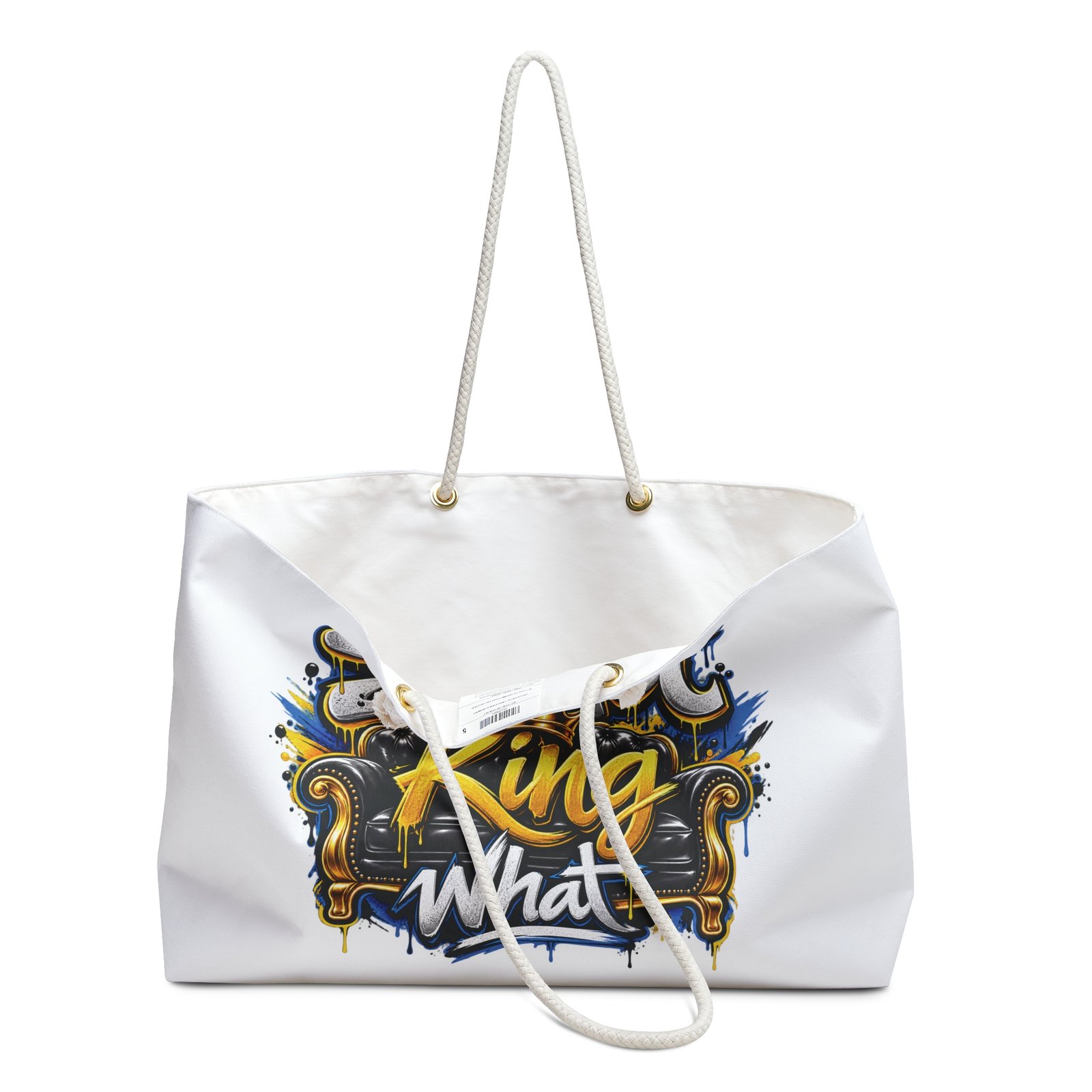 Weekender Bag — "Sofa King What" / "Life Is Too Short To Be Anything But Happy" Graffiti Travel Tote - Image 3